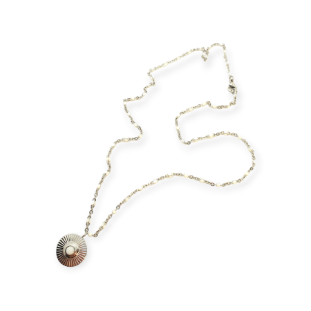 necklace steel silver chain beads and round element with semiprecious stone2
